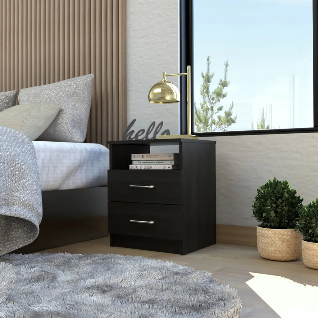 Brown Open Compartment Two Drawer Nightstand — view 4