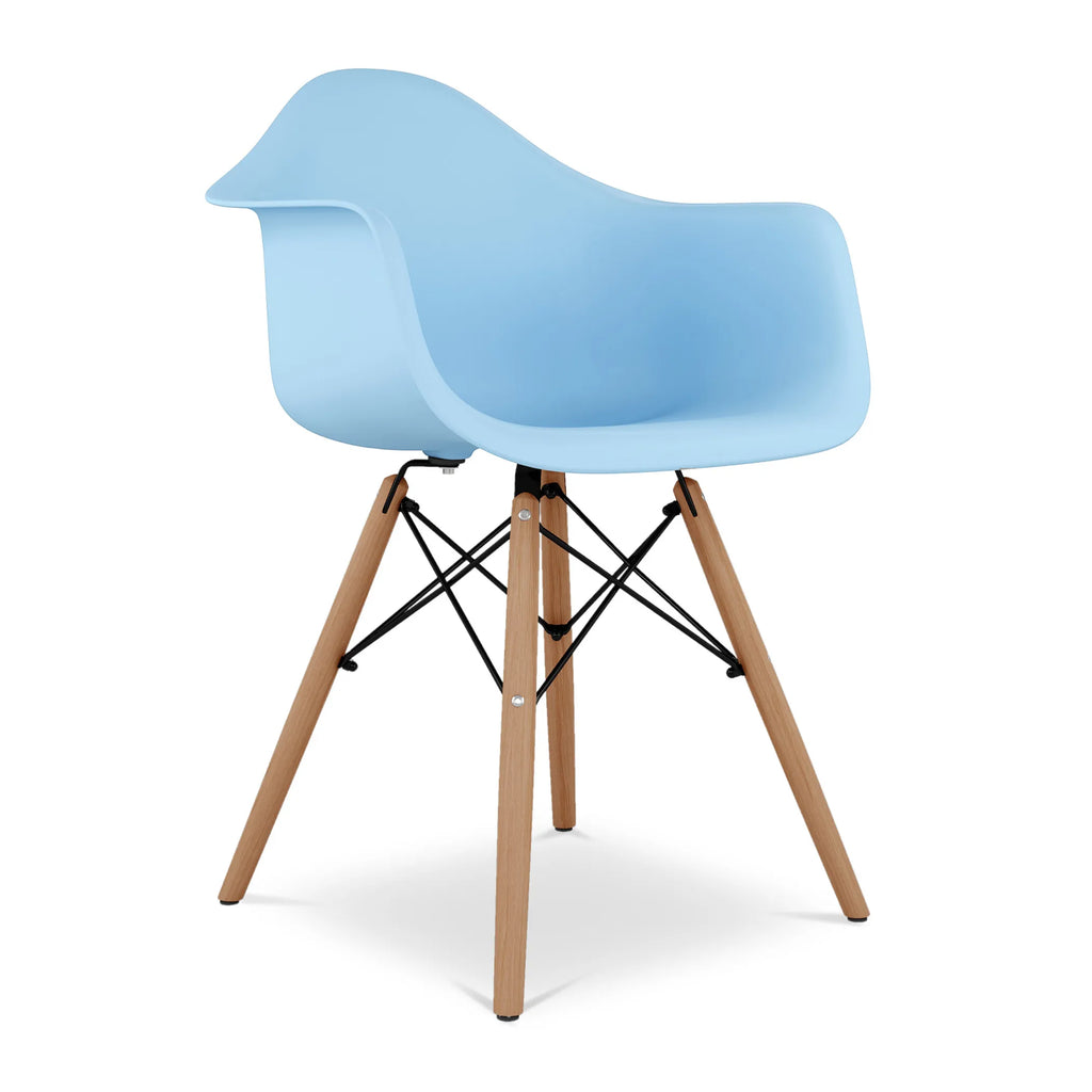 Blue And Natural Heavy Duty Plastic And Solid Wood Dining Arm Chair — view 3