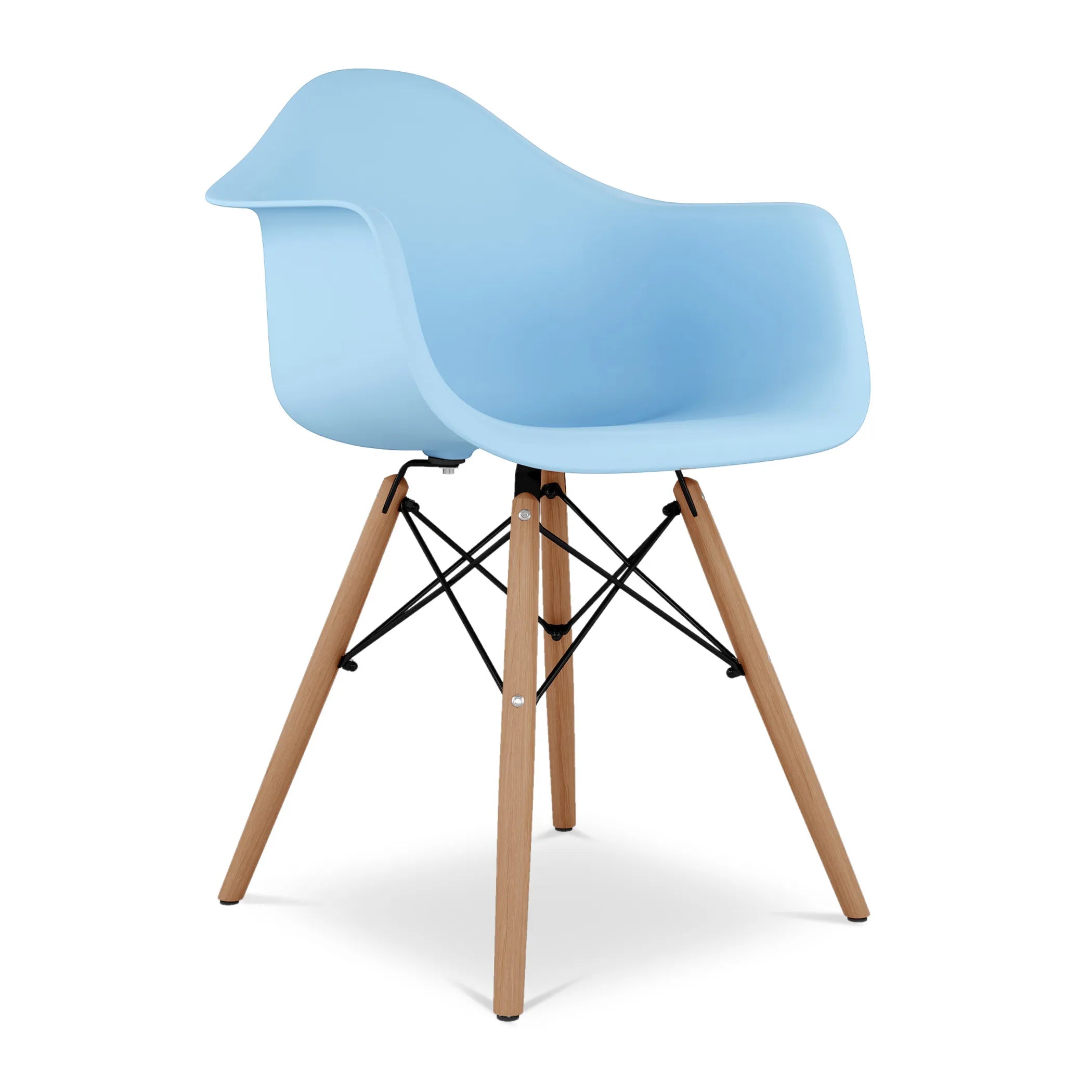 Blue And Natural Heavy Duty Plastic And Solid Wood Dining Arm Chair — view 3
