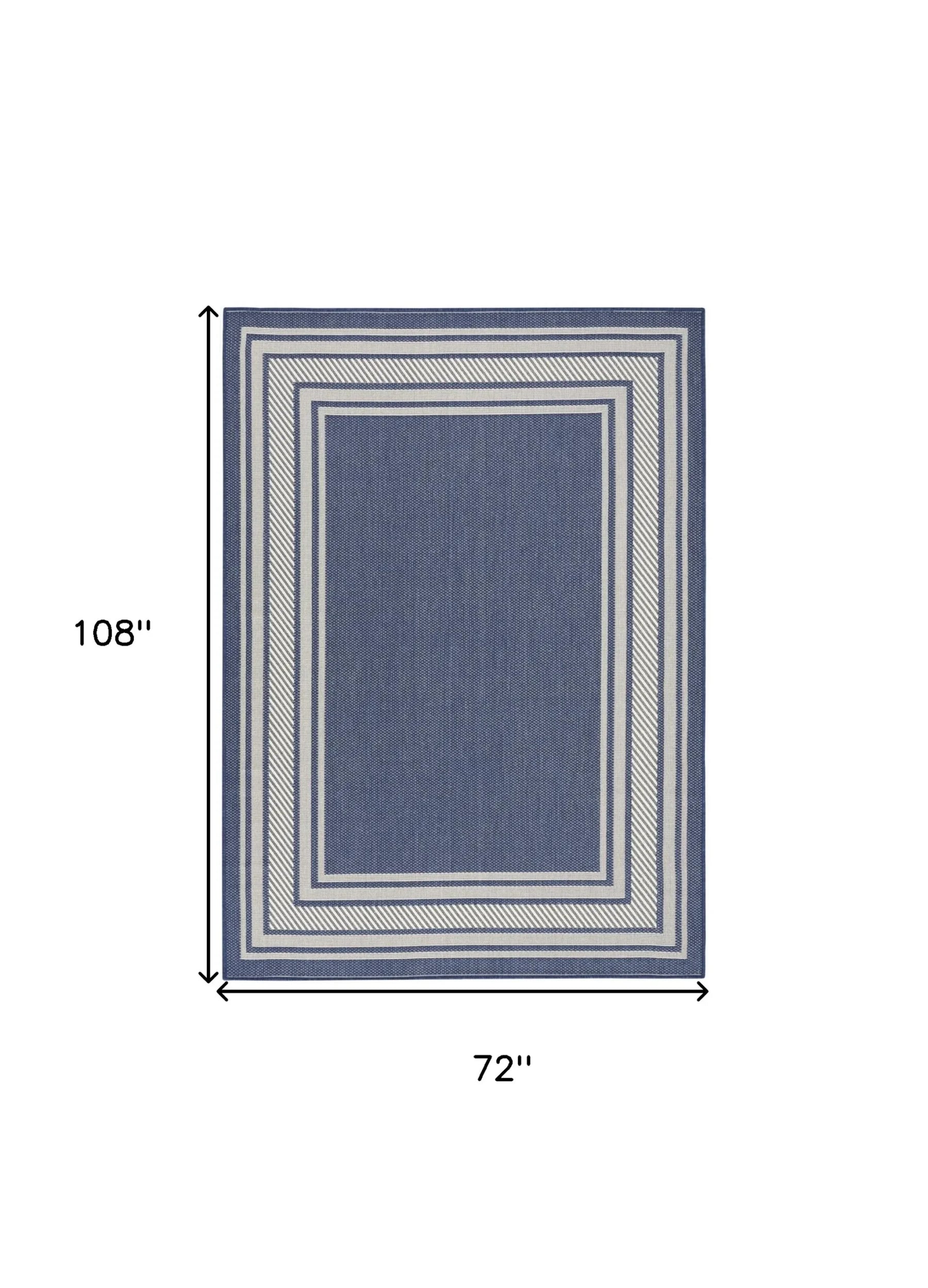 6′ X 9′ Navy Blue And Ivory Geometric Indoor Outdoor Area Rug — view 2