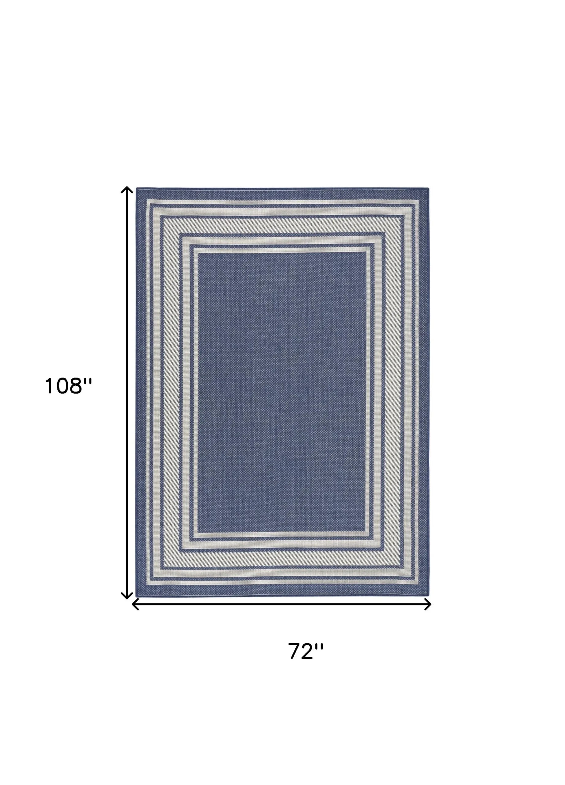 6′ X 9′ Navy Blue And Ivory Geometric Indoor Outdoor Area Rug — view 2
