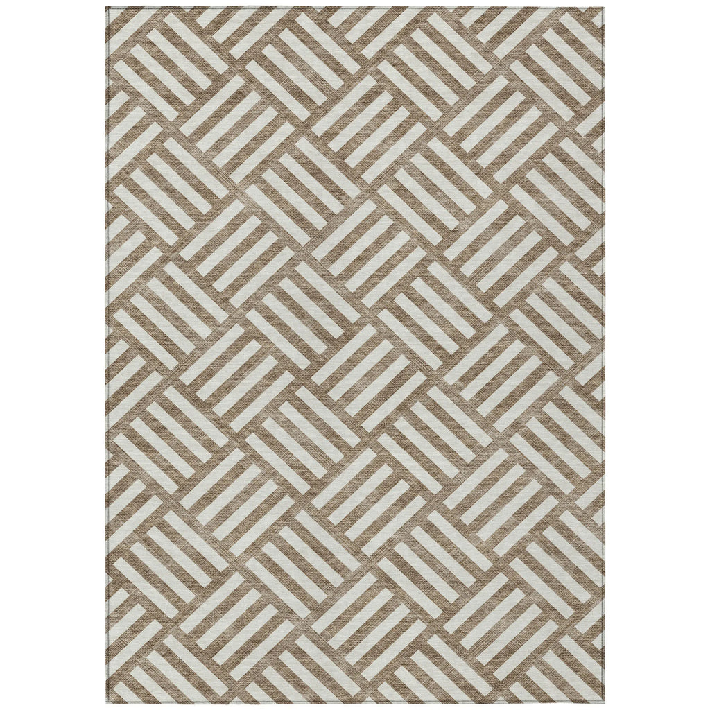 10′ X 14′ Brown And Ivory Geometric Washable Indoor Outdoor Area Rug — view 2