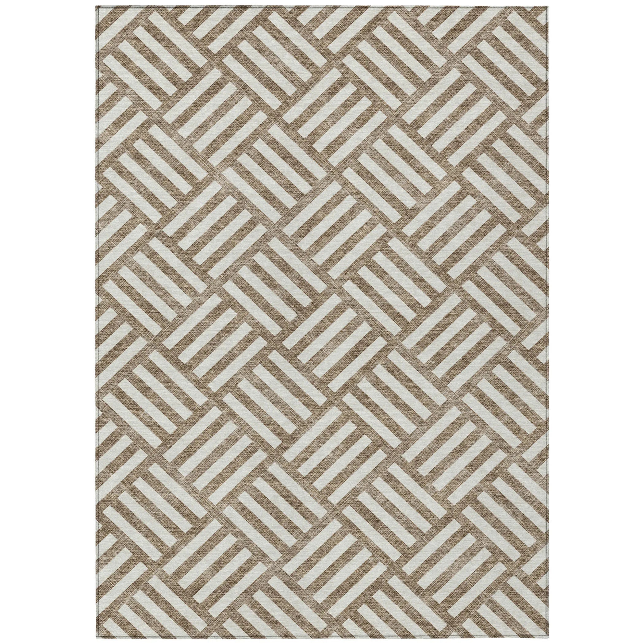 10′ X 14′ Brown And Ivory Geometric Washable Indoor Outdoor Area Rug — view 2