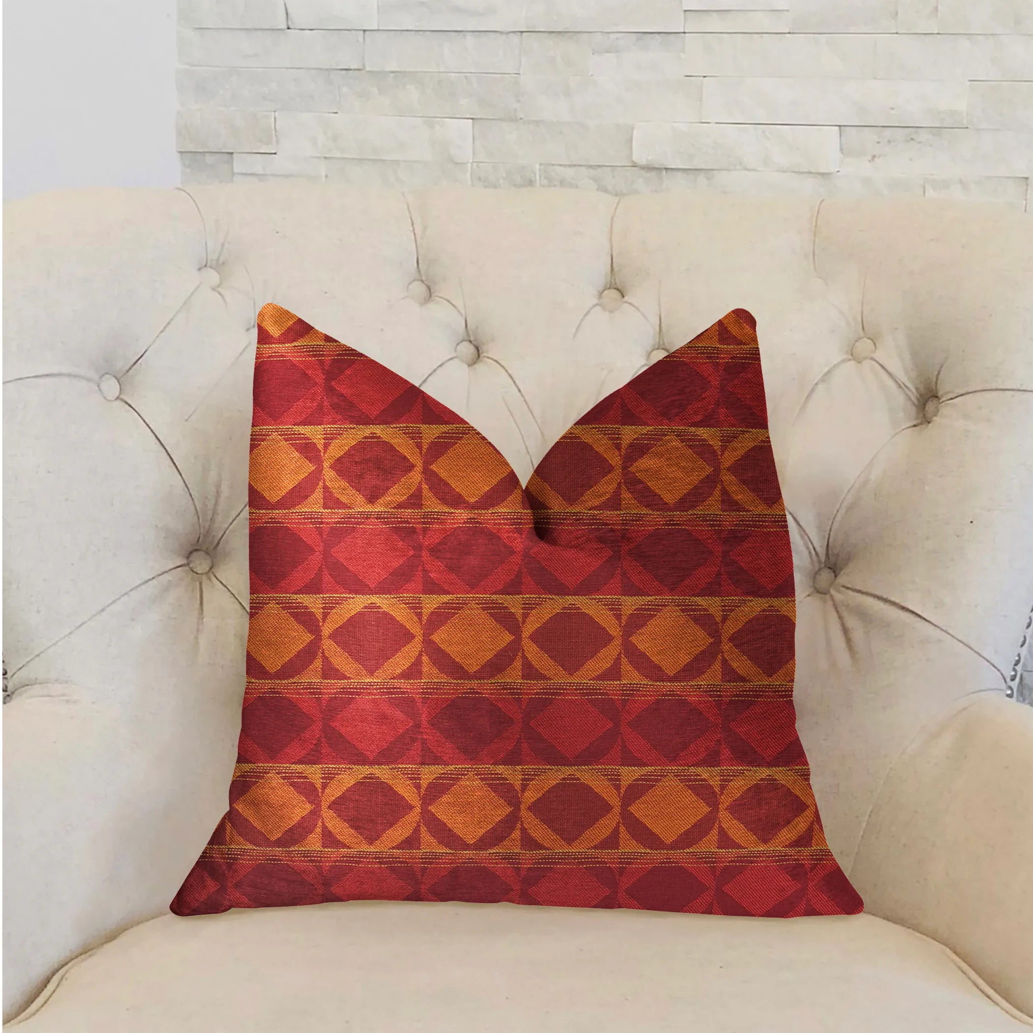 Plutus Celestial Red and Orange Luxury Throw Pillow — view 2