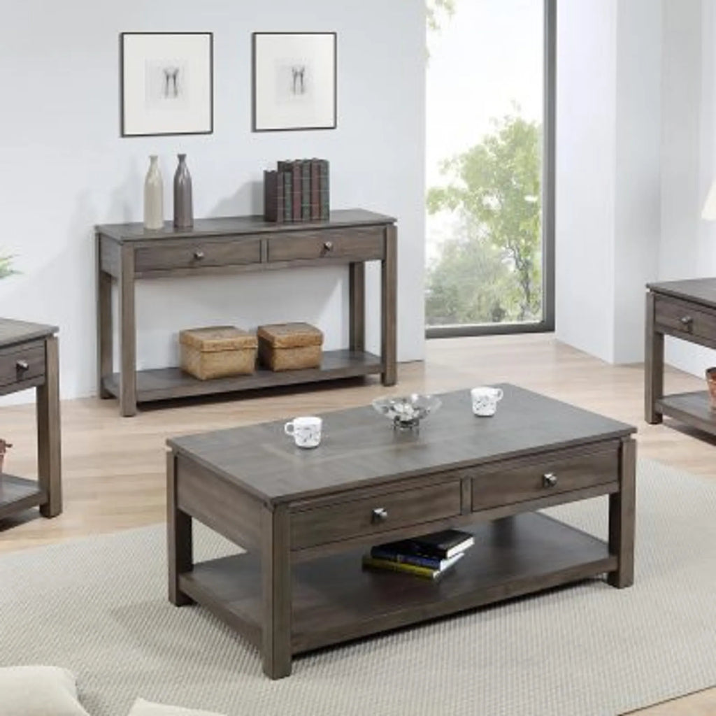 Sunset Trading Shades of Gray Coffee Table with Drawers and Shelf — view 2