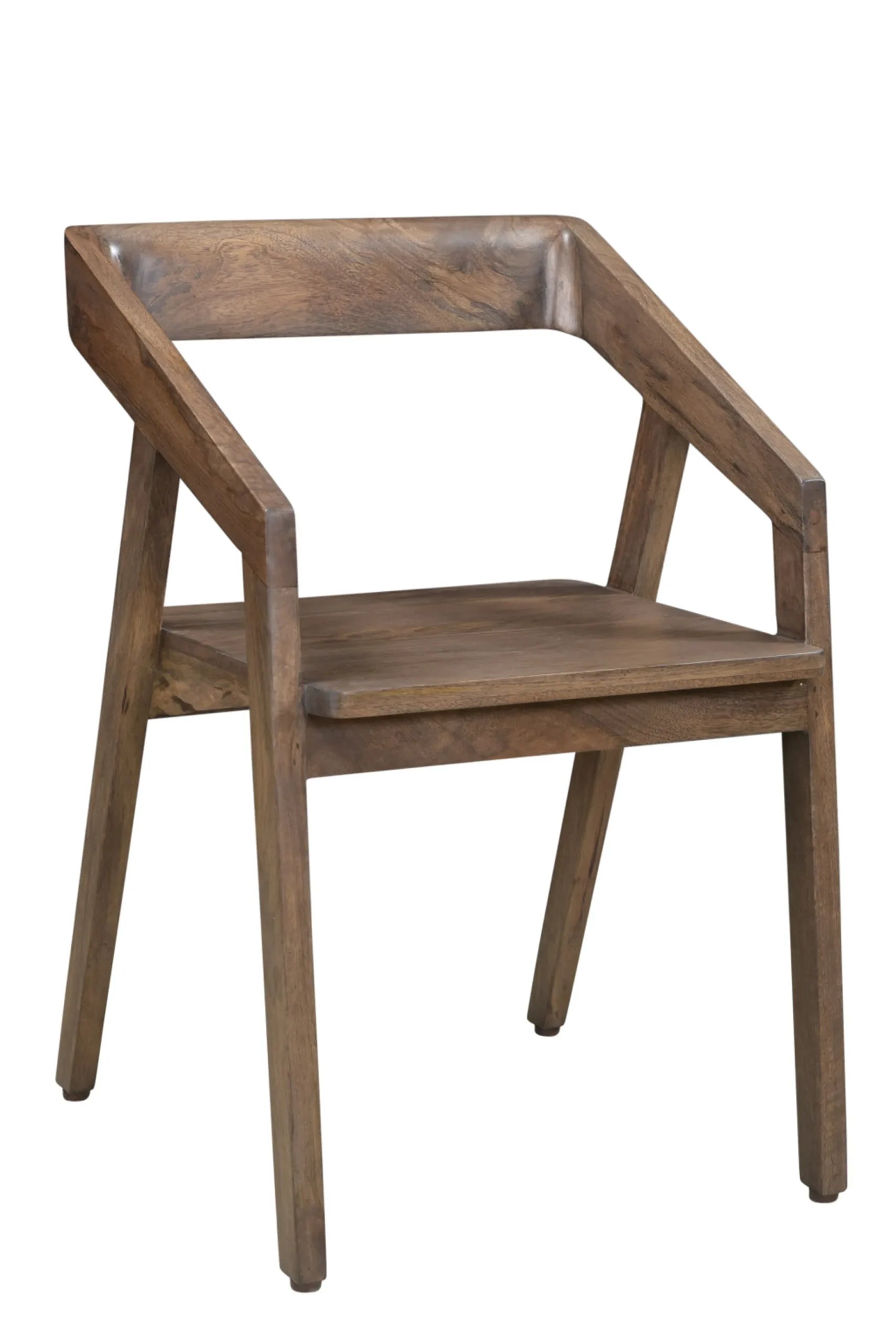 Dark Brown Solid Wood Open Back Dining Arm Chair — view 2
