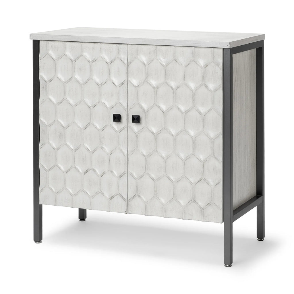 Wood and Metal Carved Geometric Accent Cabinet With Two Doors — view 2