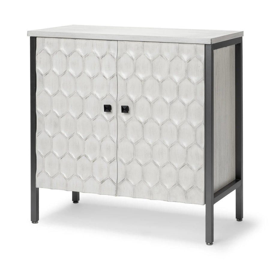 Wood and Metal Carved Geometric Accent Cabinet With Two Doors — view 2