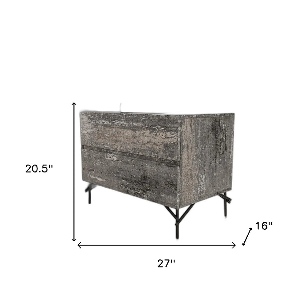 21″ Distressed Gray Two Drawer Nightstand — view 4