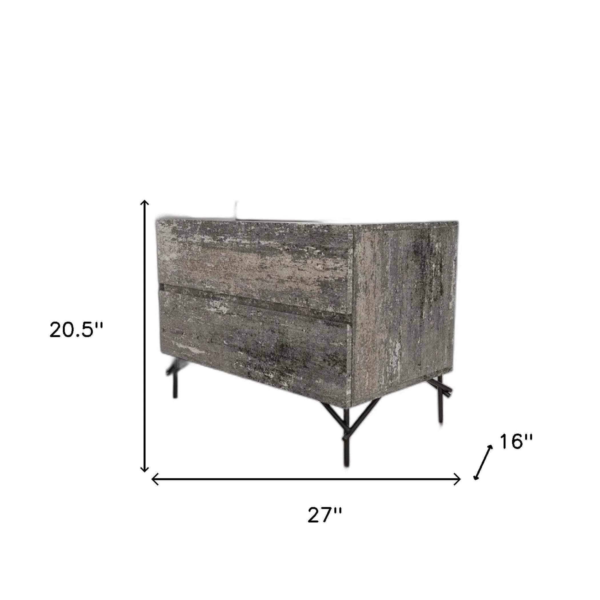 21″ Distressed Gray Two Drawer Nightstand — view 4