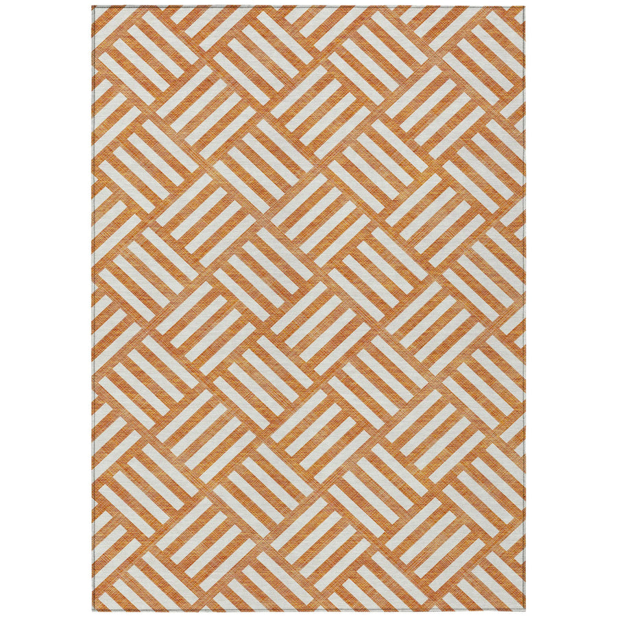 10′ X 14′ Orange And Ivory Geometric Washable Indoor Outdoor Area Rug — view 2