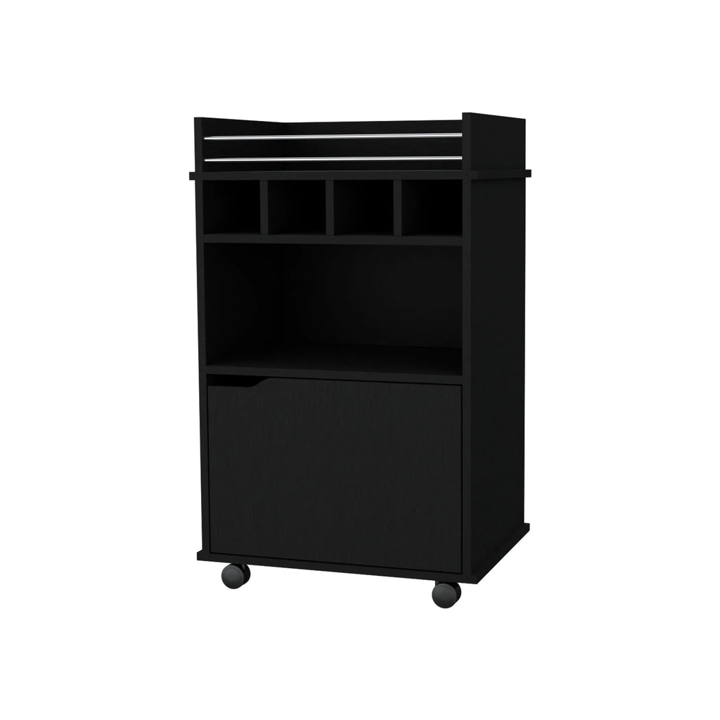 22″ Black Wood Rolling Bar Cart With Wine Storage — view 2
