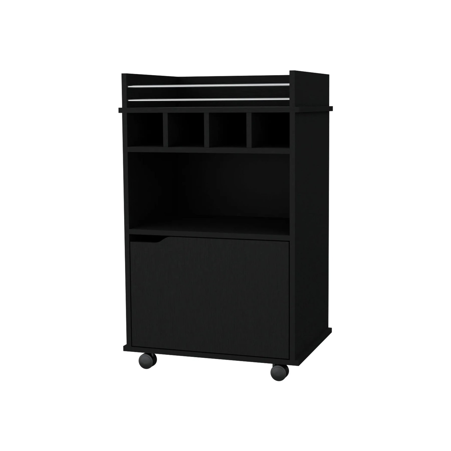 22″ Black Wood Rolling Bar Cart With Wine Storage — view 2
