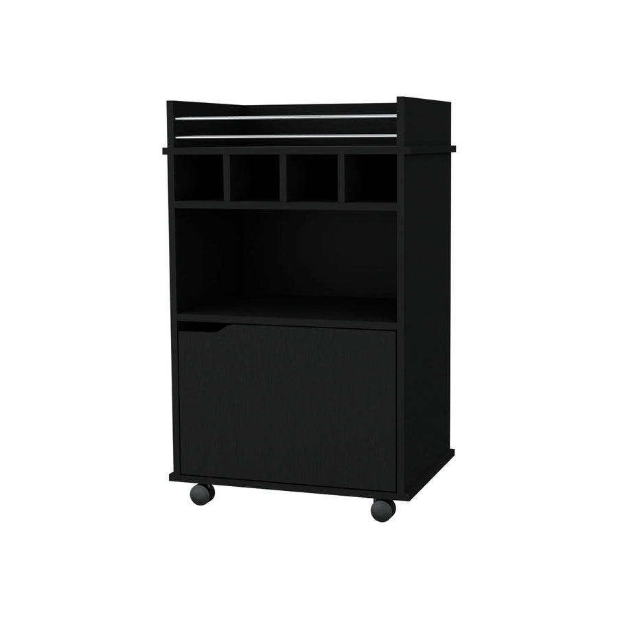 22″ Black Wood Rolling Bar Cart With Wine Storage — view 2