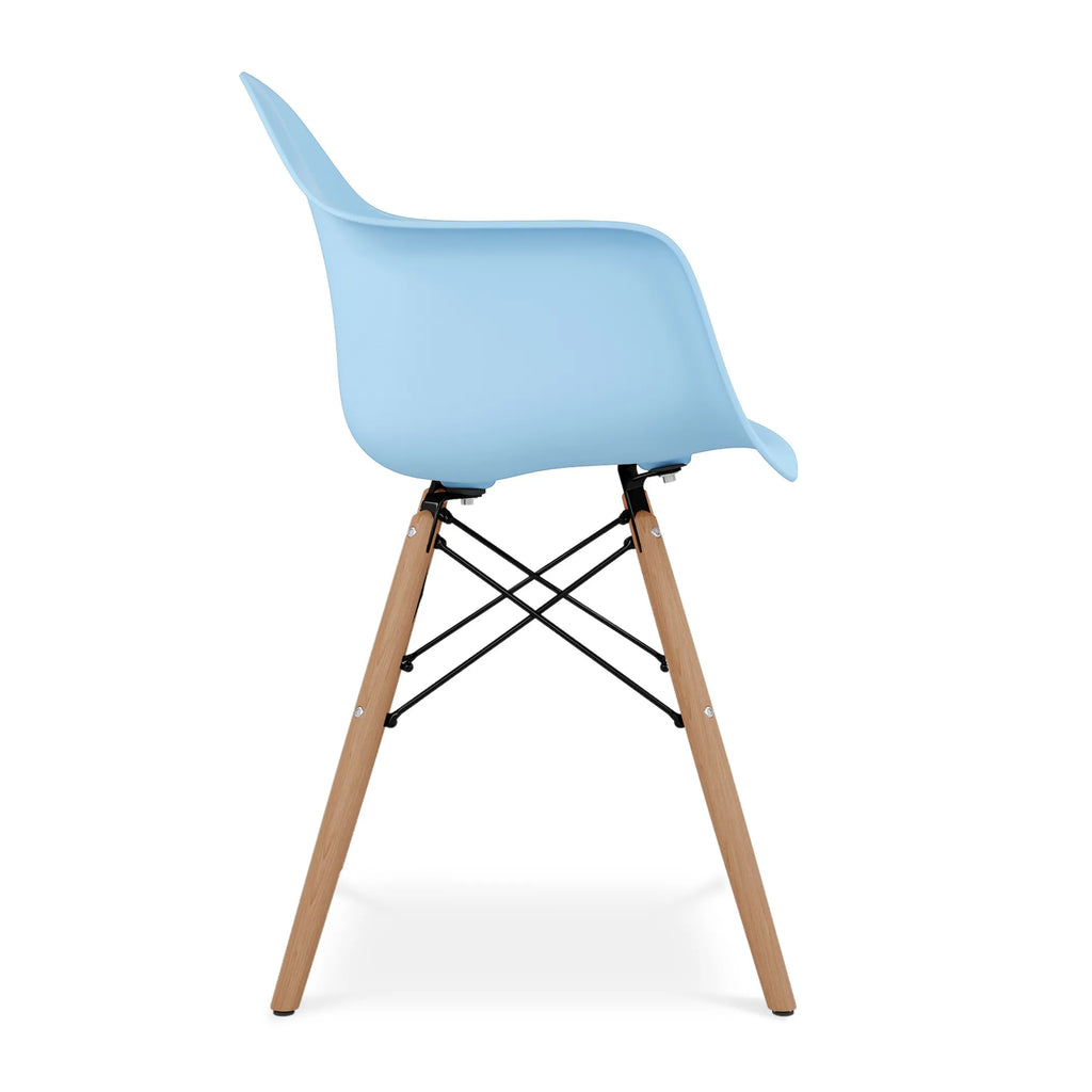Blue And Natural Heavy Duty Plastic And Solid Wood Dining Arm Chair — view 4