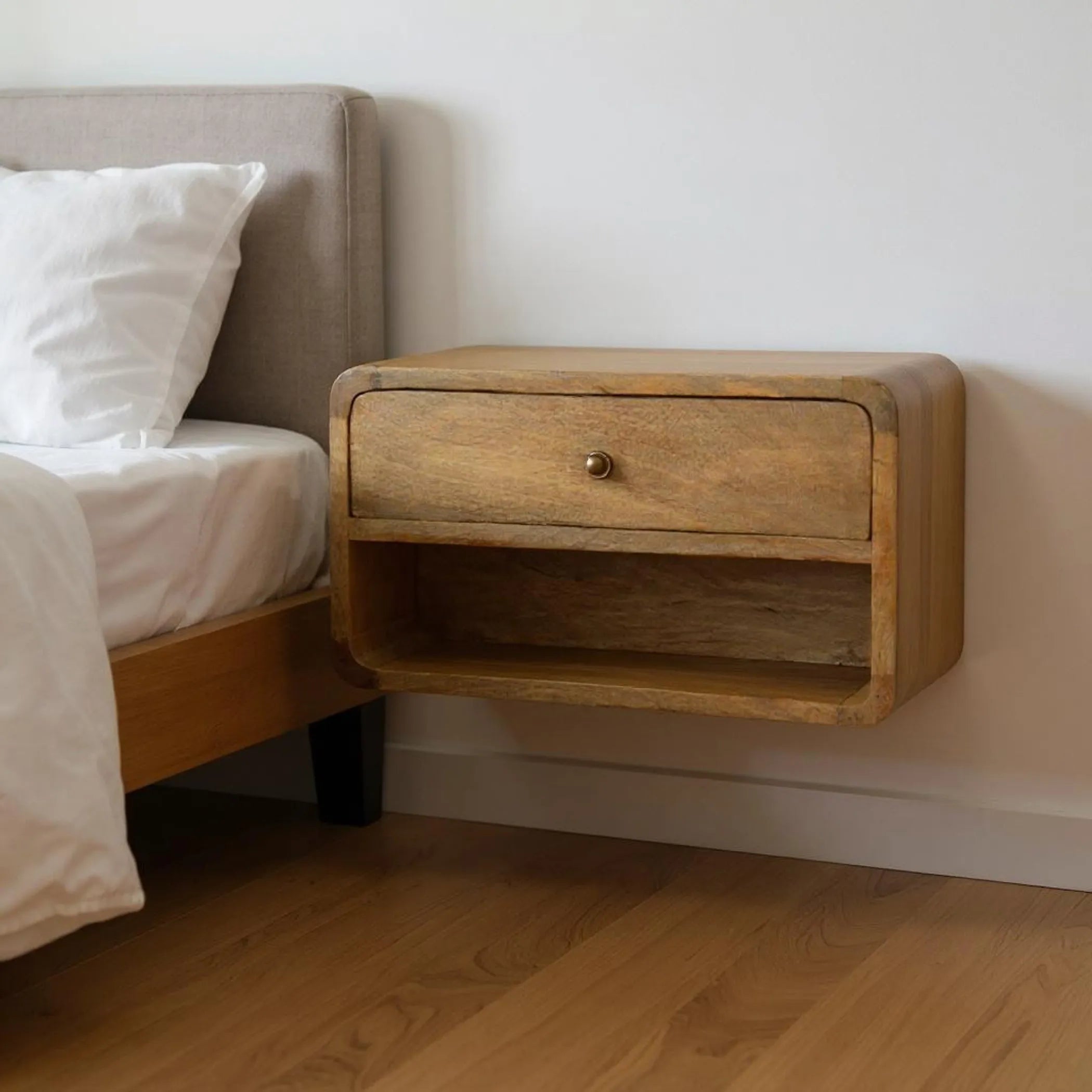 Solid Wood One Drawer Floating Nightstand