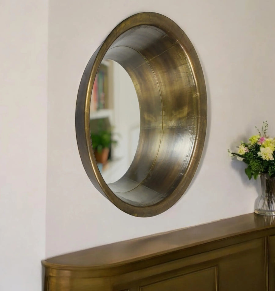 21″ Brass Round Metal Framed Accent Mirror
