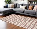 10′ X 14′ Red And Ivory Striped Dhurrie Hand Woven Stain Resistant Area Rug