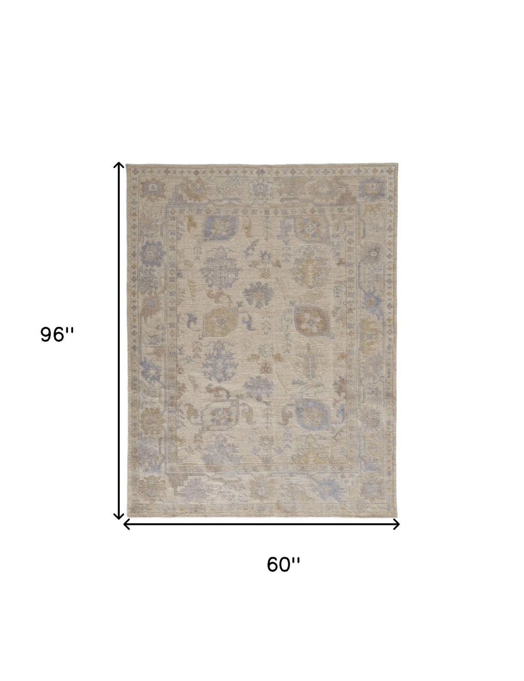5′ X 8′ Tan Orange And Blue Floral Hand Knotted Stain Resistant Area Rug — view 4