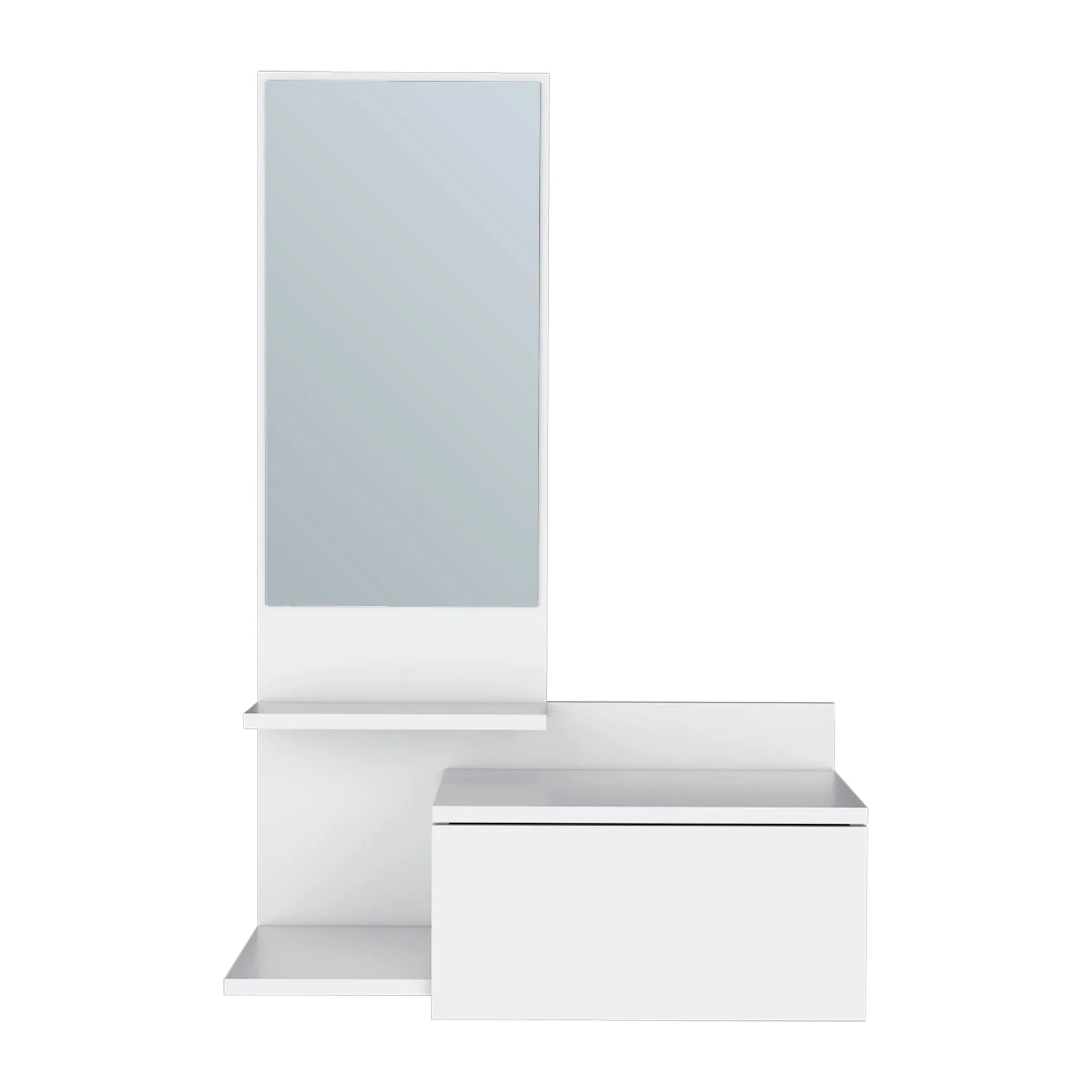 36″ White Wood Wall Mounted Accent Cabinet With Drawer And Mirror — view 4