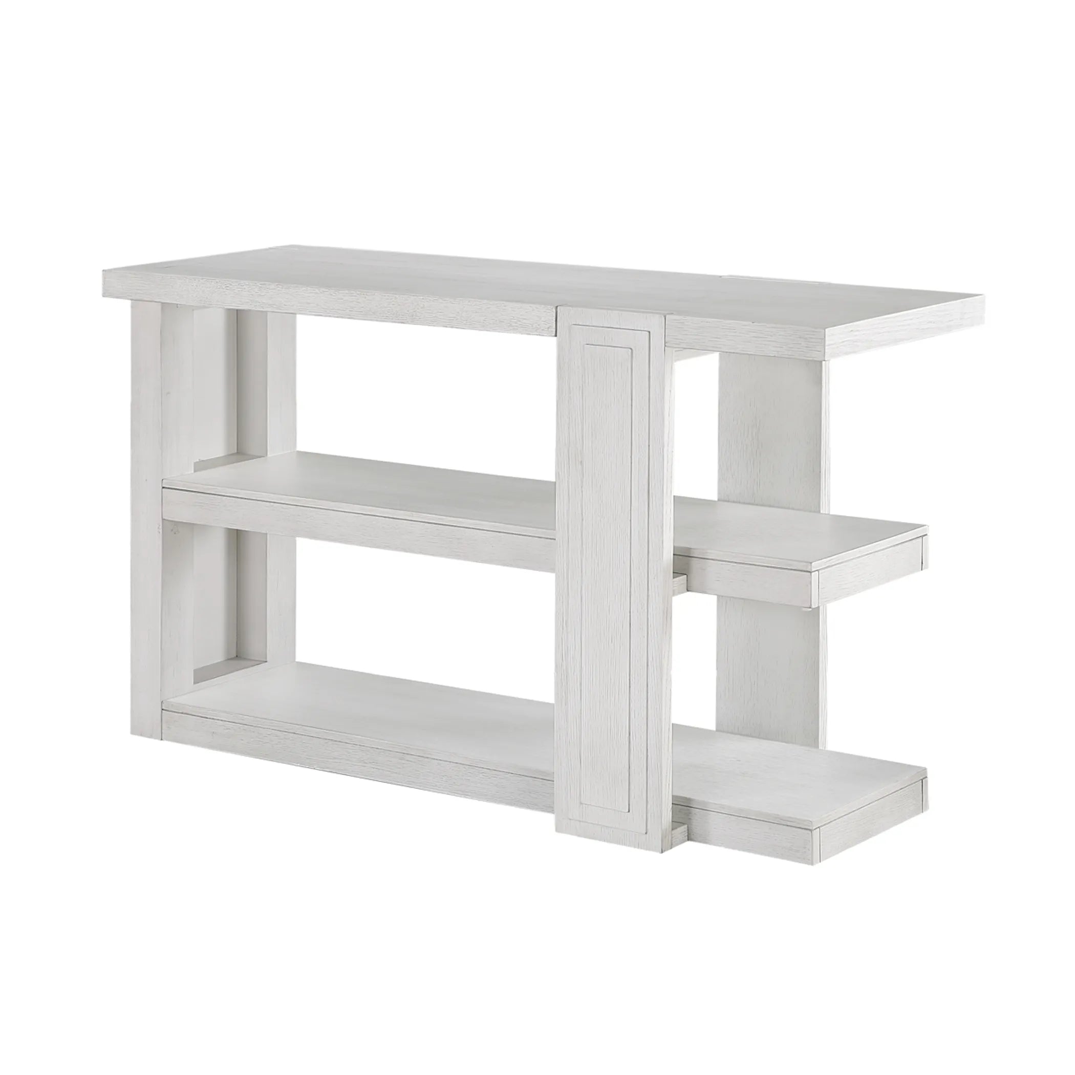 Sunset Trading Dover 30″H x 18″D x 50″ Wide Rectangular Sofa Table with Storage Shelves | Cerused White Oak Wood