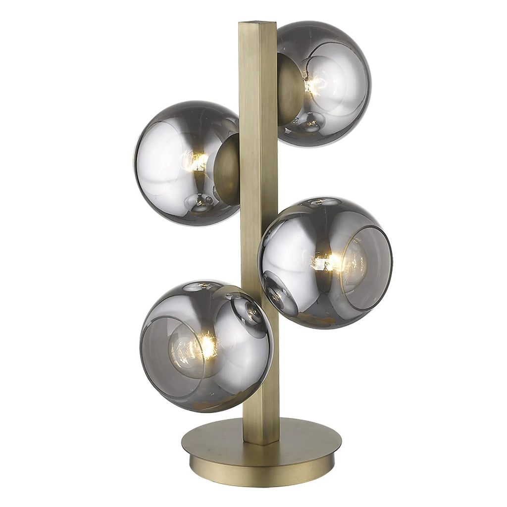 24″ Brass Metal Four Light Novelty Table Lamp With Silver Metallic Globe Shades — view 4