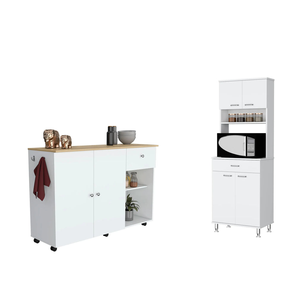 Campbell 2 Piece Kitchen Set, Kitchen Island + Pantry — view 2