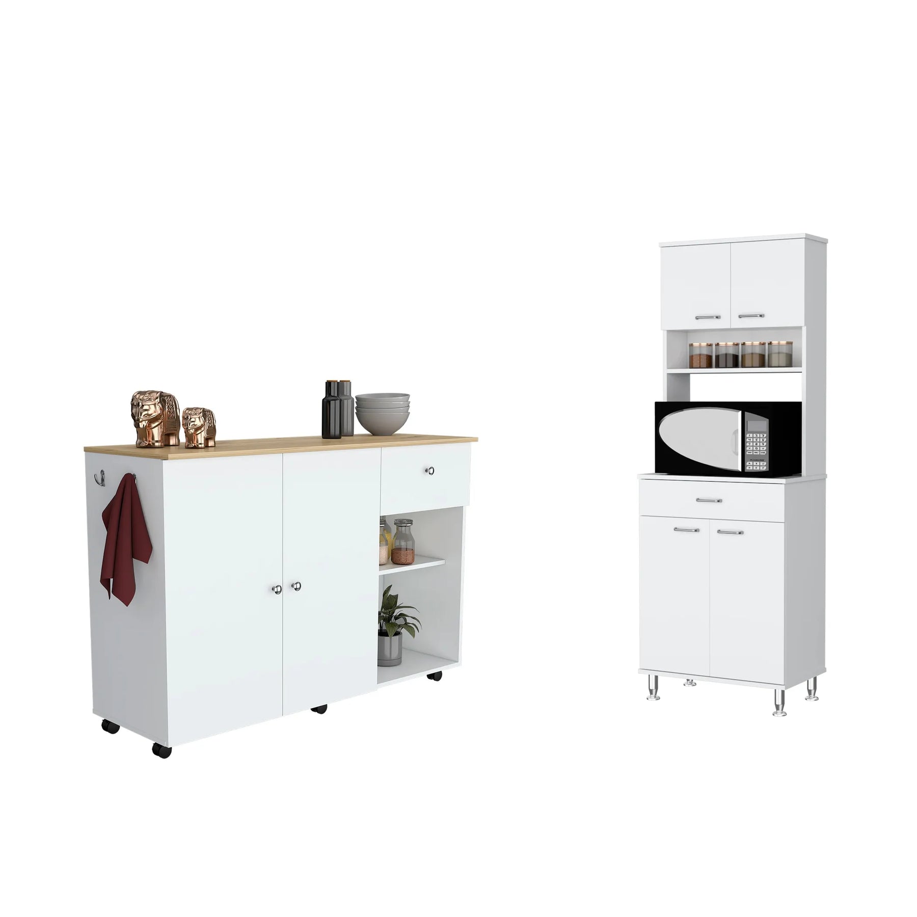 Campbell 2 Piece Kitchen Set, Kitchen Island + Pantry — view 2
