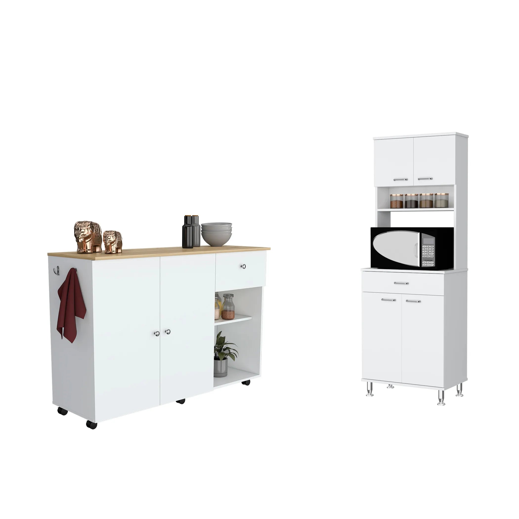 Campbell 2 Piece Kitchen Set, Kitchen Island + Pantry — view 2