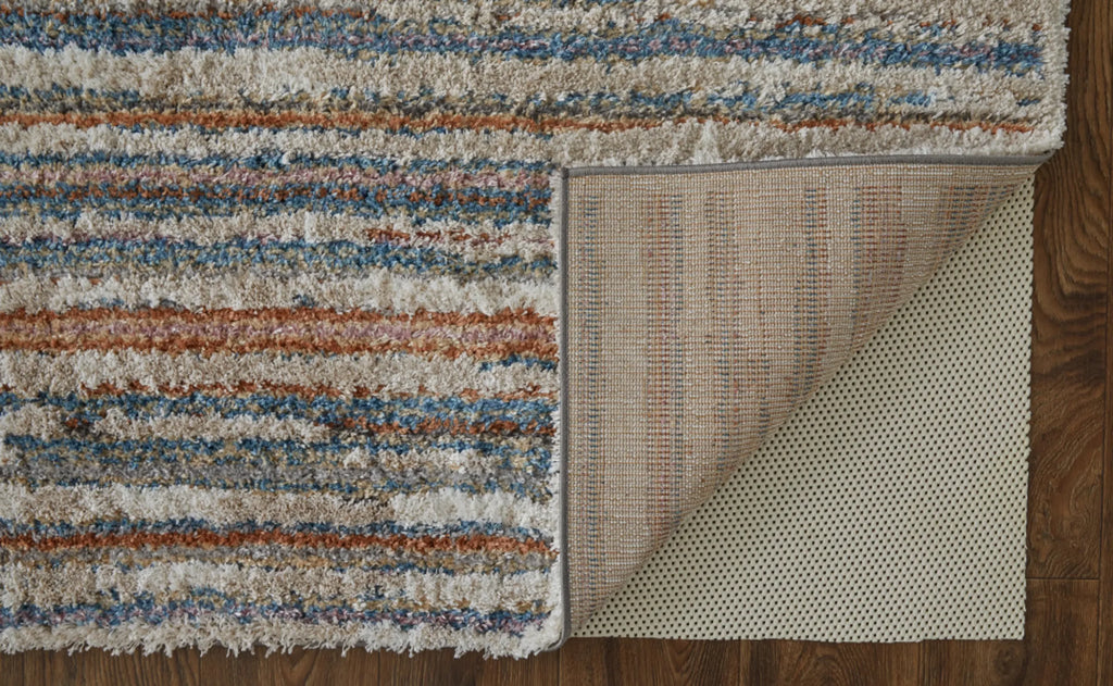 5′ X 8′ Ivory Blue And Orange Striped Power Loom Stain Resistant Area Rug — view 4