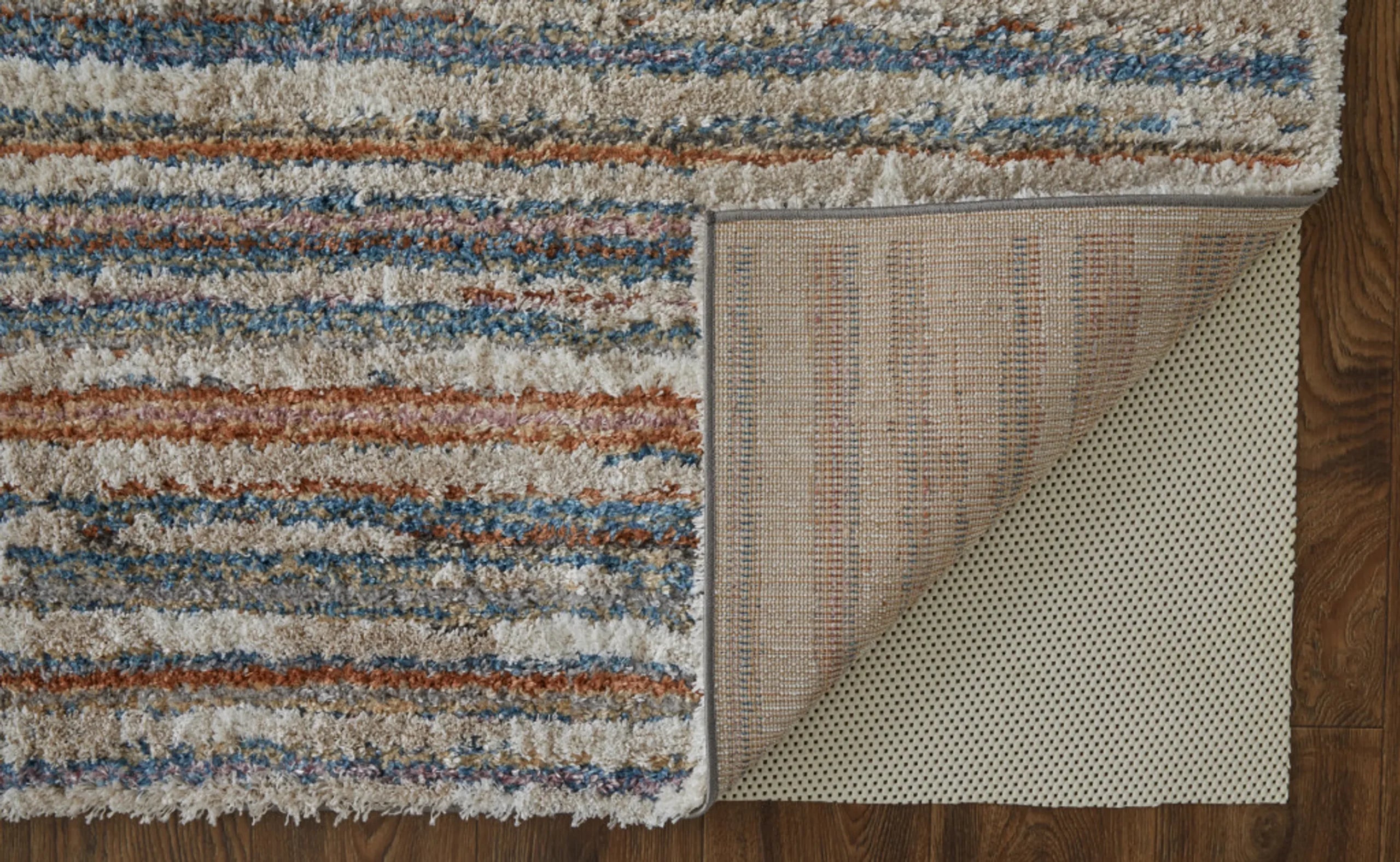 5′ X 8′ Ivory Blue And Orange Striped Power Loom Stain Resistant Area Rug — view 4