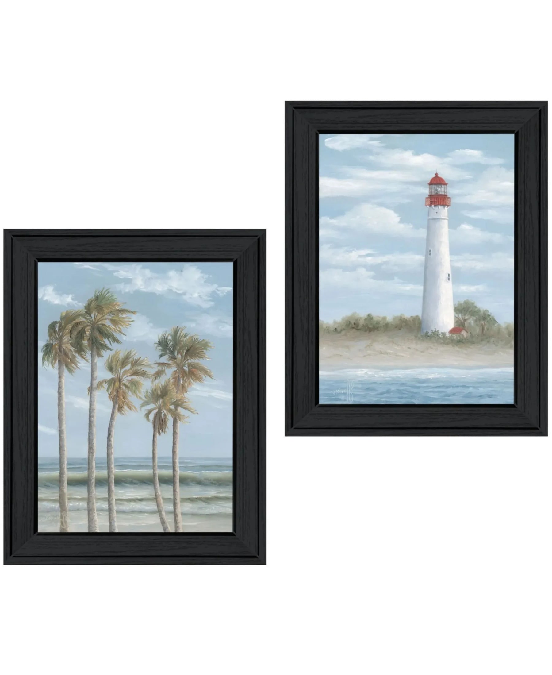 Set Of Two Cape May Lighthouse And Palm Trees Black Framed Wall Art — view 4