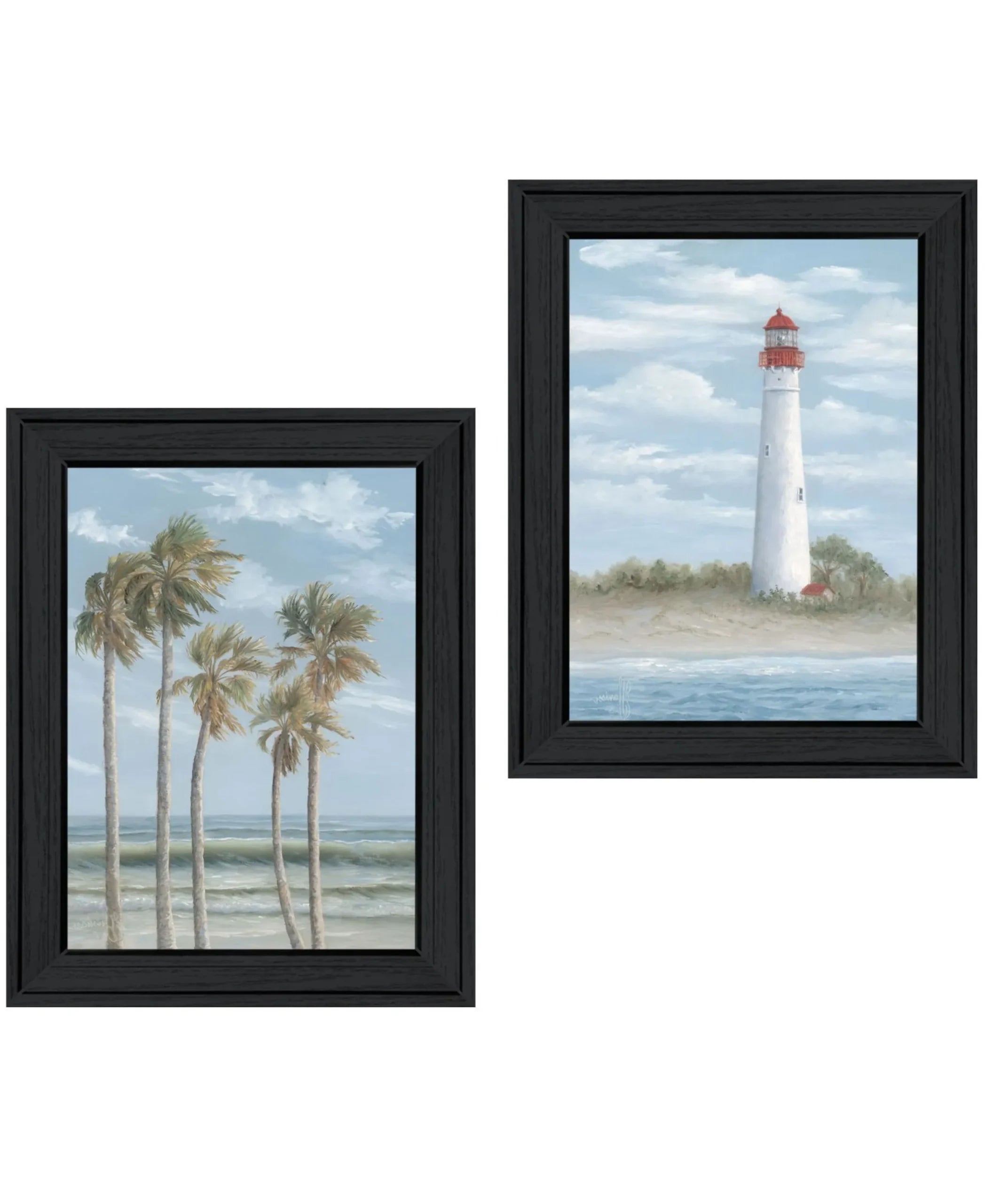 Set Of Two Cape May Lighthouse And Palm Trees Black Framed Wall Art — view 4