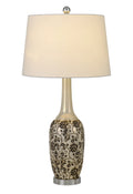 Set Of Two 30″ Silver Metal Two Light Bedside Table Lamps With White Globe Shade