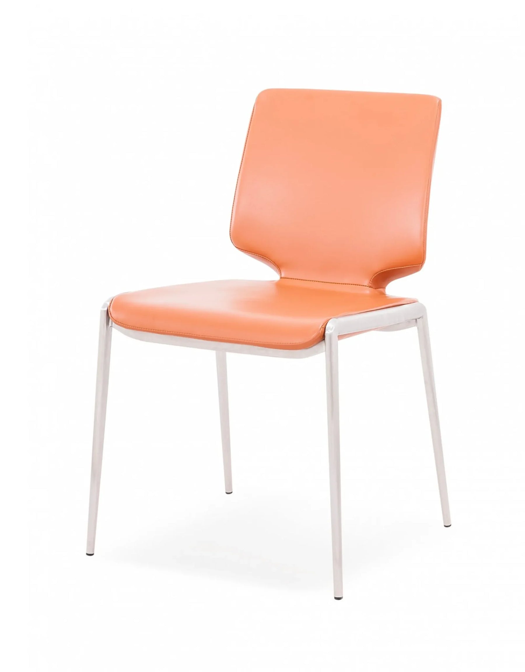 Set of Two Terra Cotta And Silver Upholstered Faux Leather Dining Side Chairs — view 4