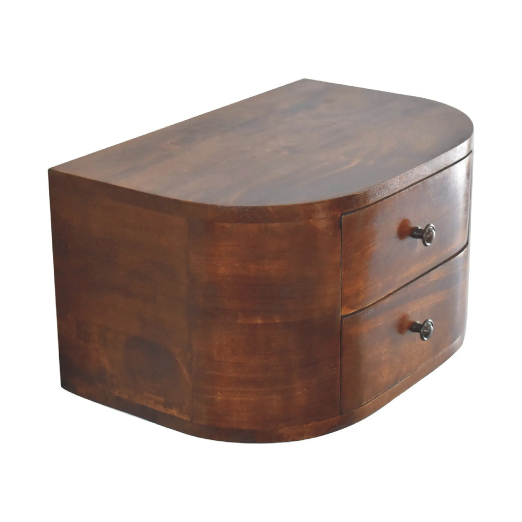 Solid Wood Round Two Drawer Floating Nightstand — view 4