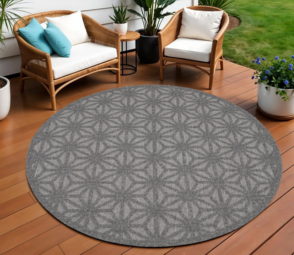 8′ Dark Gray And Light Gray Round Geometric Indoor Outdoor Area Rug