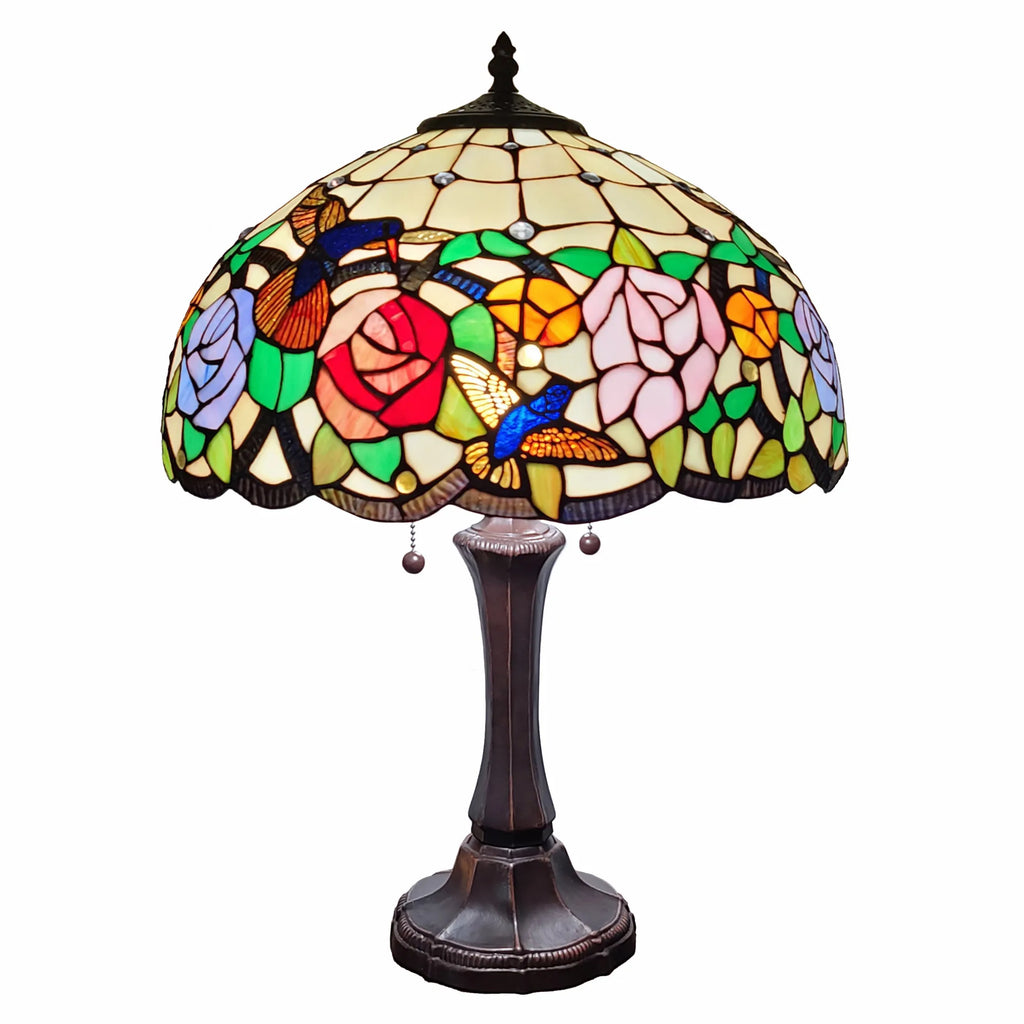 23″ Dark Brown Metal Two Light Candlestick Table Lamp With Brown and Ivory Shade — view 2