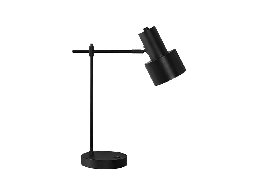 21″ Black Metal Round USB Table Lamp With Black Drum Shade