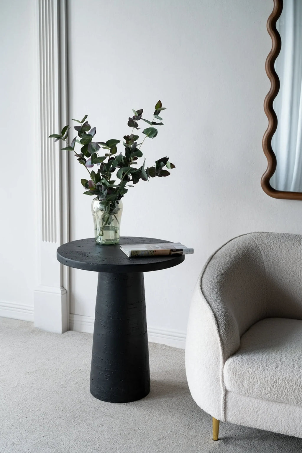 Black Round Side Table with Pedestal Base — view 2