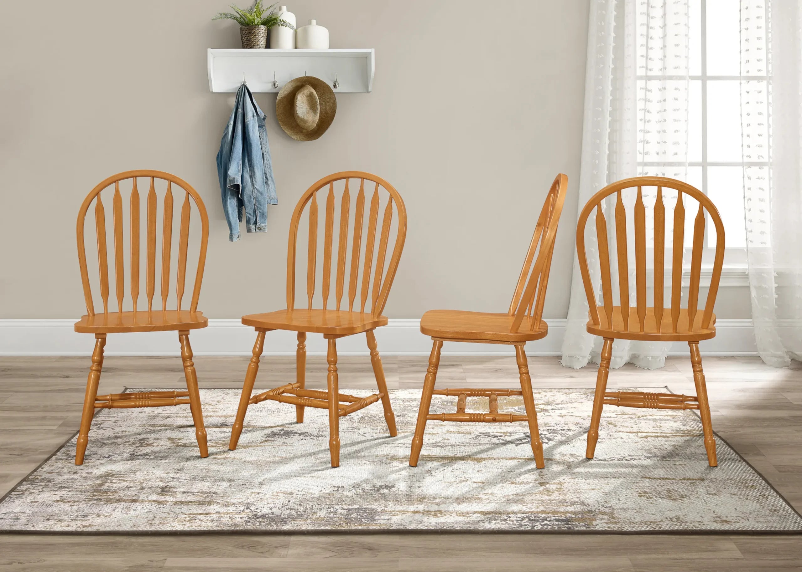 Sunset Trading Oak Selections Windsor Arrowback Dining Chair | Light Oak Finish Solid Wood | Set of 4 Sidechairs — view 2