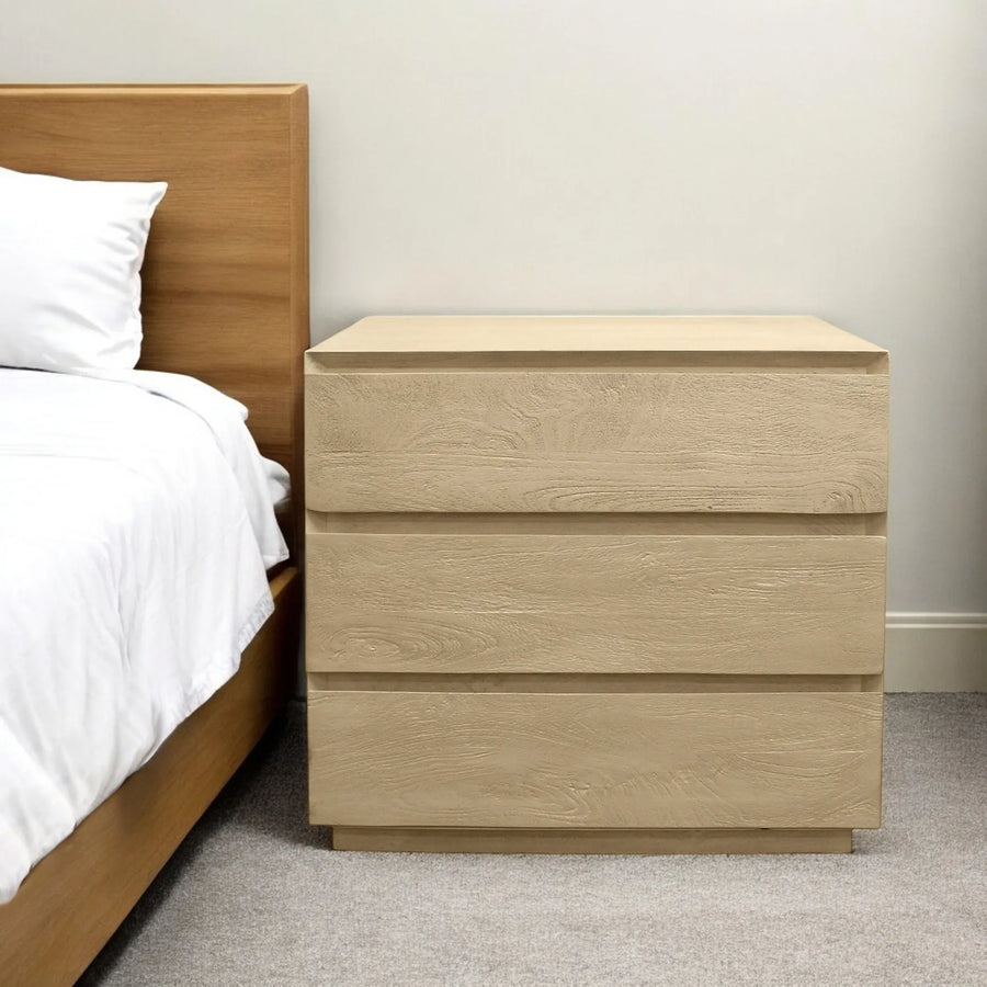24″ Natural Three Drawer Solid Wood Nightstand