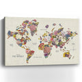 48″ x 32″ Fun Floral Map of the World Canvas Wall Art