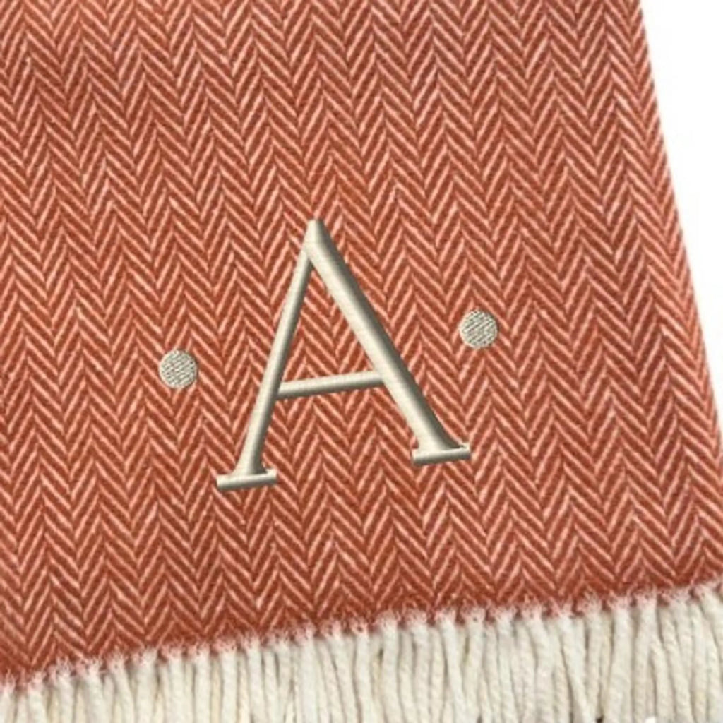 Herringbone Cotton Blend A Initial Throw Blanket with Tassels And Embroidery — view 4