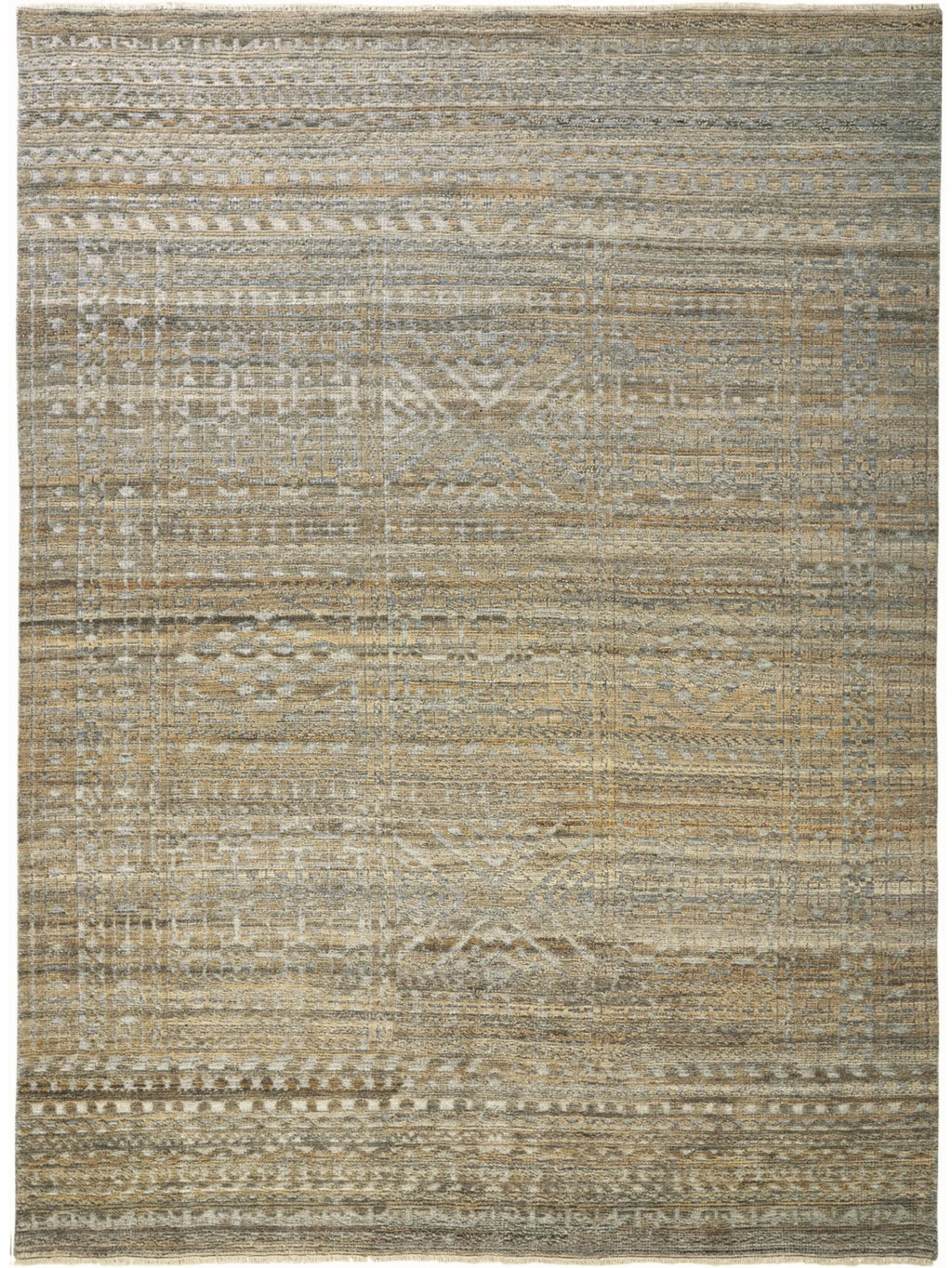 6′ X 9′ Gold and Tan Geometric Hand Knotted Worn Faded Area Rug — view 3