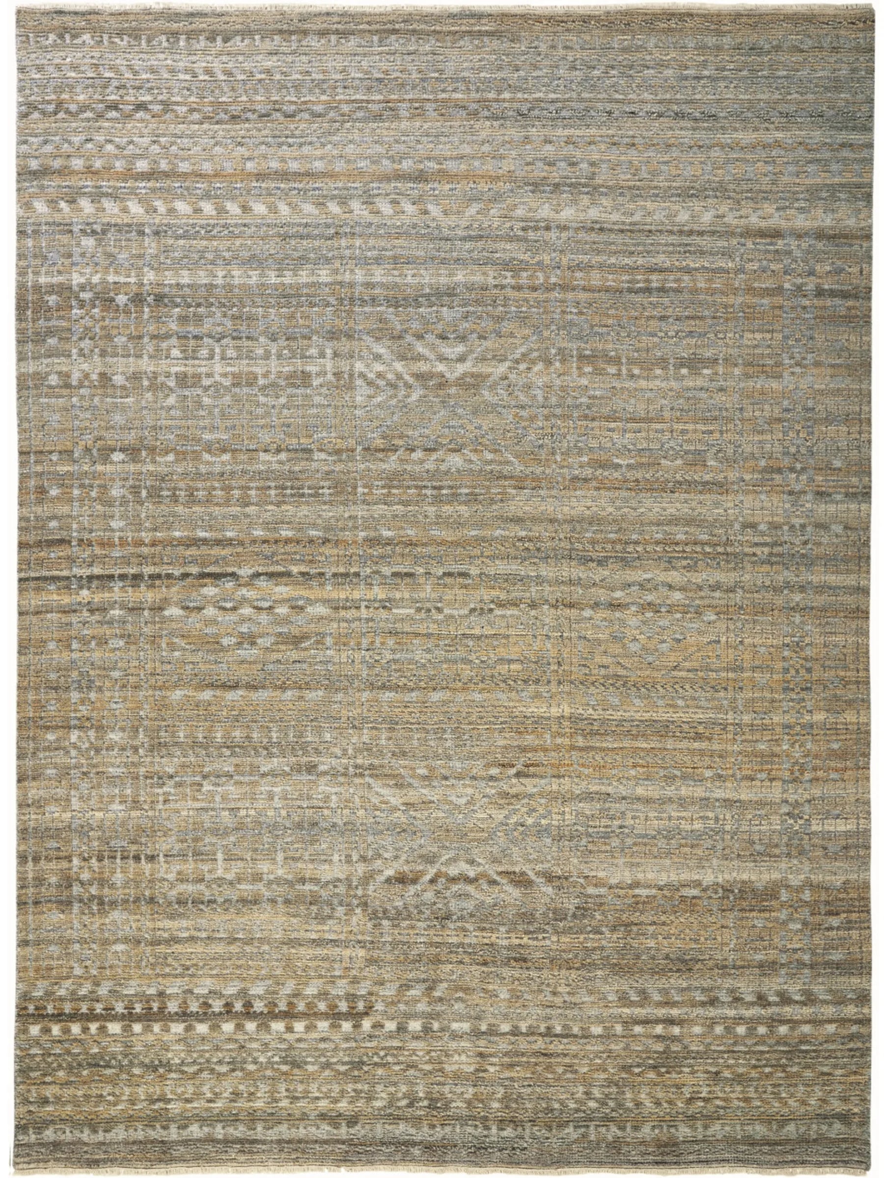 6′ X 9′ Gold and Tan Geometric Hand Knotted Worn Faded Area Rug — view 3