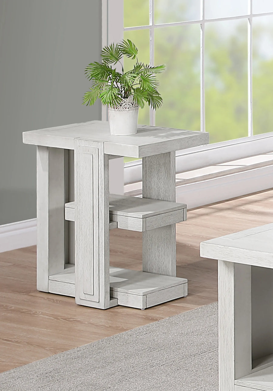 Sunset Trading Dover Chairside 14″ Slim Rectangular Side End Table with Storage Shelves | Cerused White Oak Wood — view 2