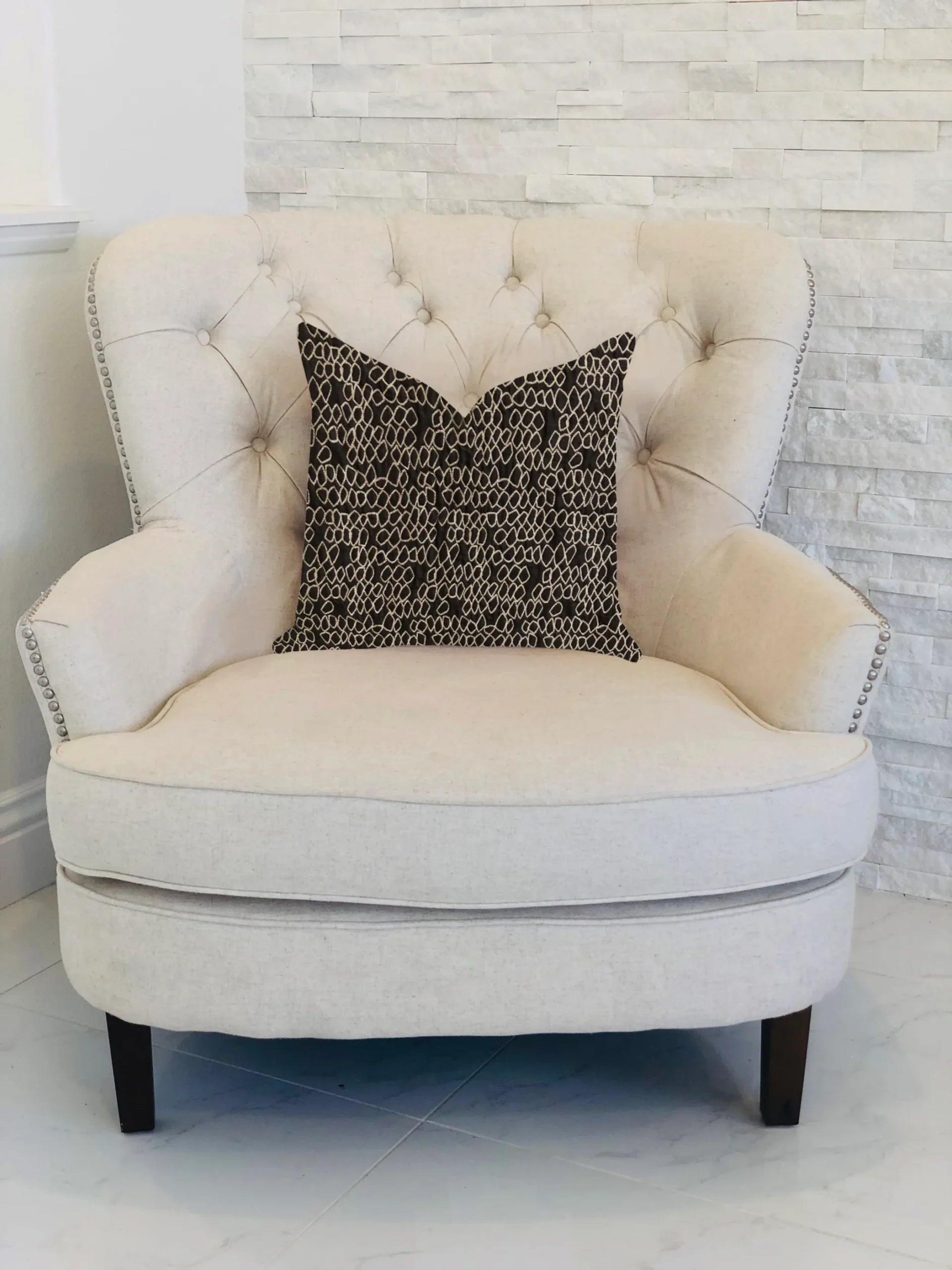 Plutus Carbonado Mine Luxury Throw Pillow in Black and White — view 2