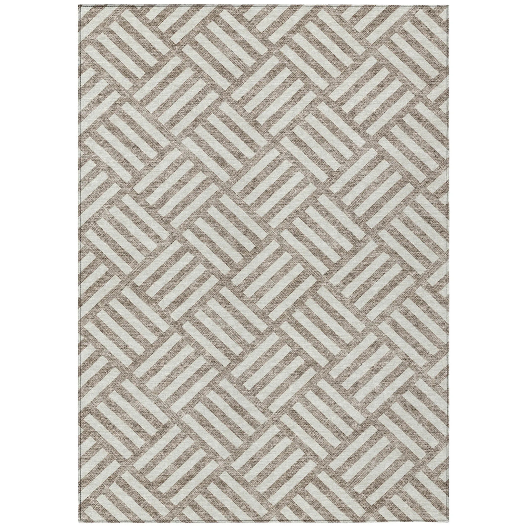 10′ X 14′ Taupe And Ivory Geometric Washable Indoor Outdoor Area Rug — view 2