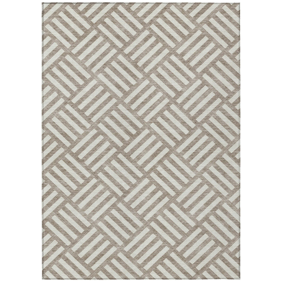 10′ X 14′ Taupe And Ivory Geometric Washable Indoor Outdoor Area Rug — view 2